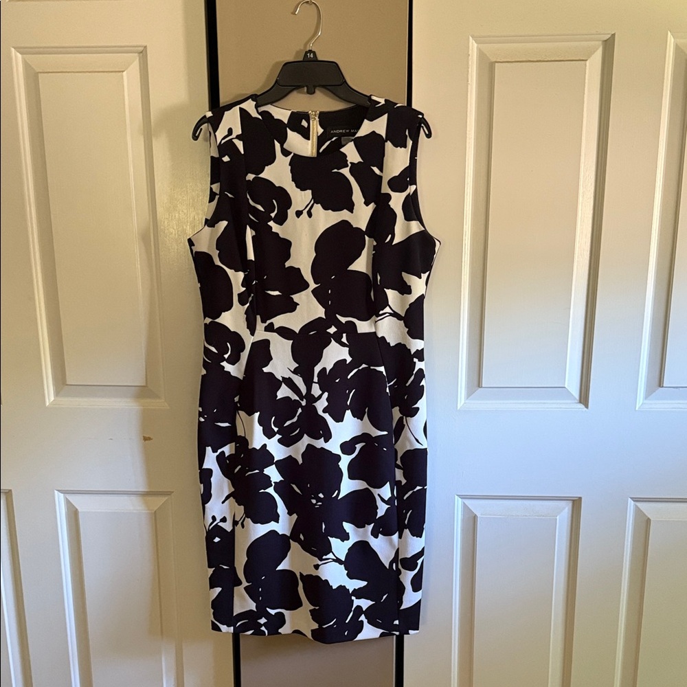 Andrew Marc Black and White Floral Midi Dress